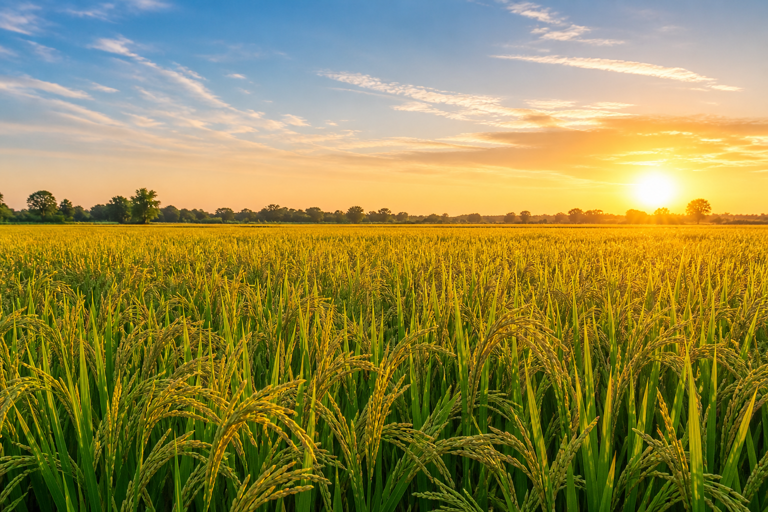 Golden crop field at sunrise